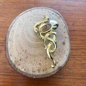 Gold Plated Snake Abstract Asp Rod of Asclepius Pin Brooch